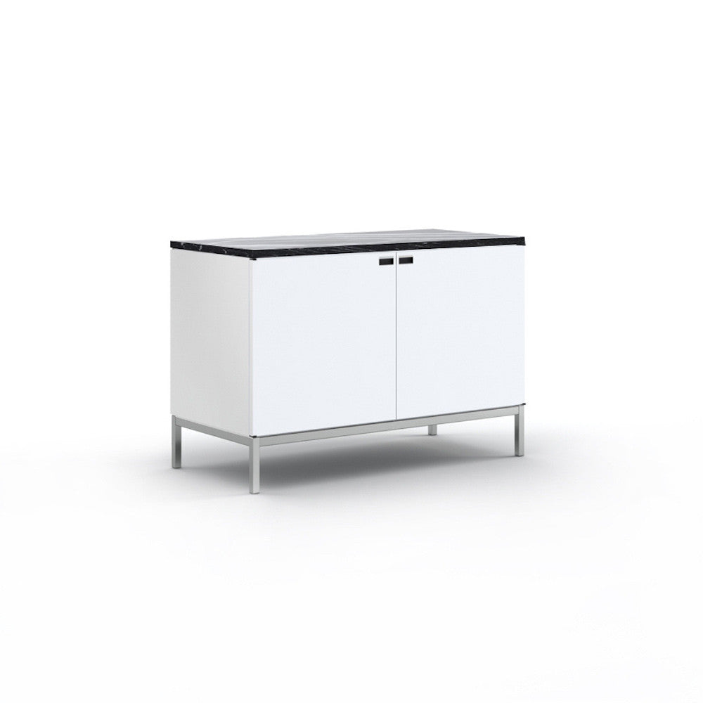 Florence Knoll 2 Position Credenza White Lacquer with Polished Nero Marquina Marble Top