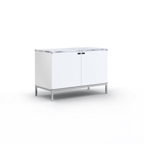 Florence Knoll 2 Position Credenza White Lacquer with Satin Coated Arabescato Marble Top