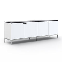 Florence Knoll Credenza White Lacquer with Black Nero Marquina Marble Top