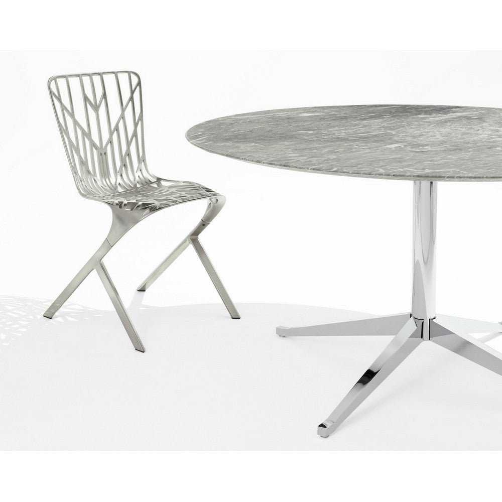 Florence Knoll Grey Marble Oval Table Desk with Adjaye Washington Skeleton Chair in Nickel