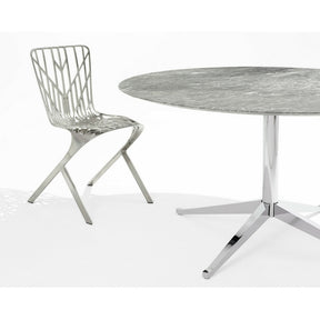 Florence Knoll Grey Marble Oval Table Desk with Adjaye Washington Skeleton Chair in Nickel