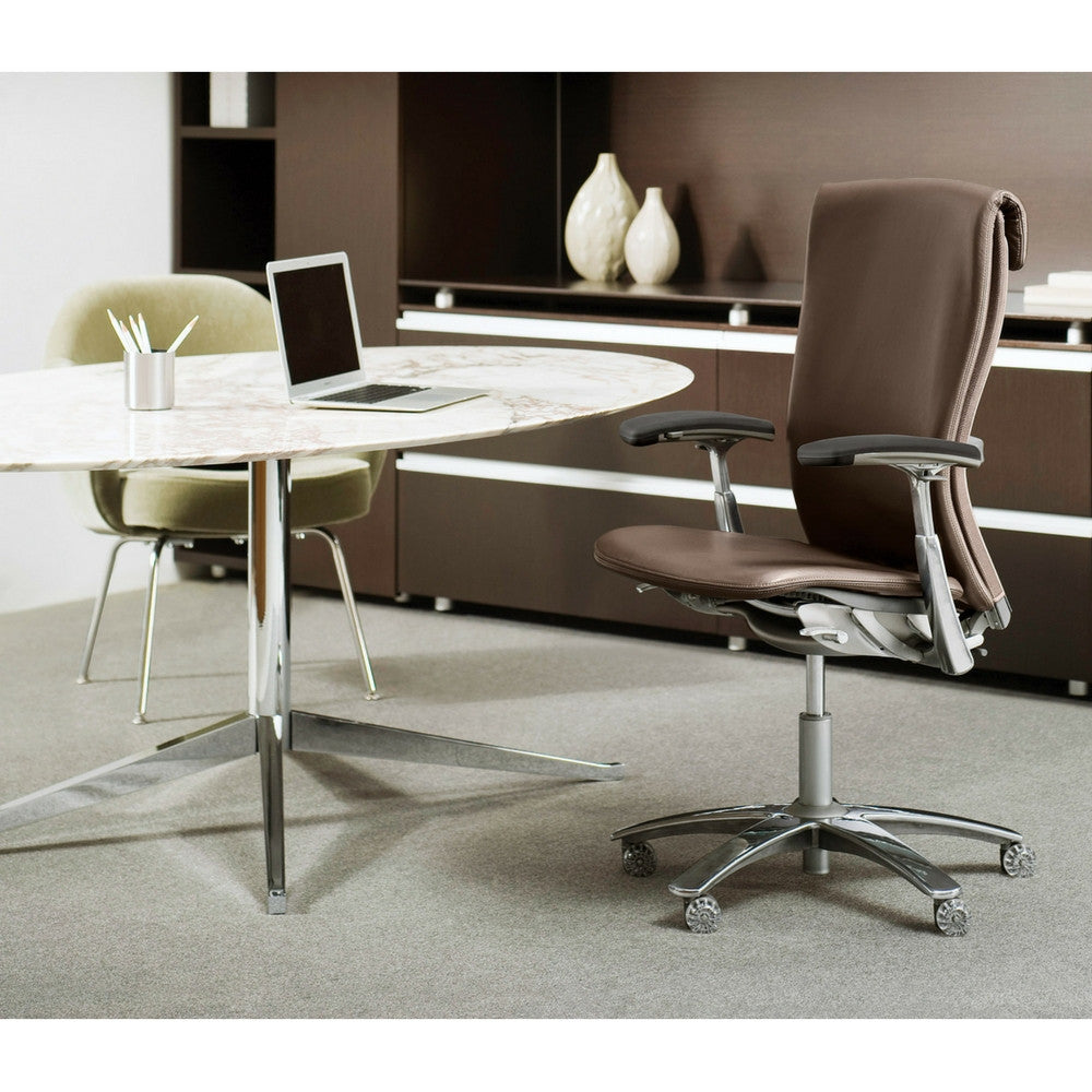 Florence Knoll Oval Table Desk in Calacatta Marble in Executive Office with Life Chair 