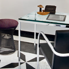 Florence Knoll Mini Desk Detail in Situ with Platner Stool and BRNO Chair