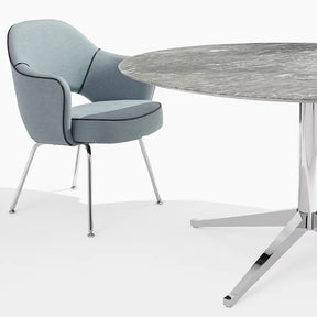 Florence Knoll Round Table Desk Grey Marble with Saarinen Executive Arm Chair