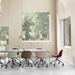 Muuto Unfold Pendant Lamps with Fiber Swivel Chairs and Base Table