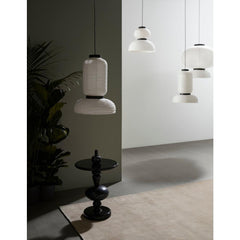 And Tradition Formakami Pendant Lights in room with Shuffle Side Table