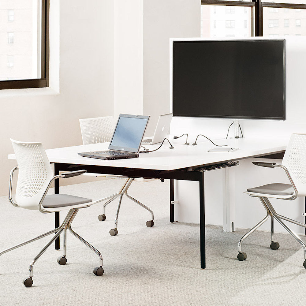 MultiGenration Fixed Arms Off White Chrome Base Chairs by Formway for Knoll Workstation