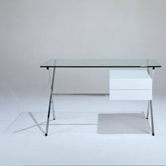 Albini Desk with Glass Top and White Drawers Knoll