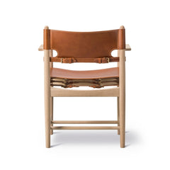 Fredericia Spanish Dining Armchair BM 3828 by Borge Mogensen Oak and Cognac Saddle Leather Back