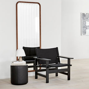 Fredericia Canvas Chair Black Oak in room with Meadow Table Lamp and Silhouette Mirror