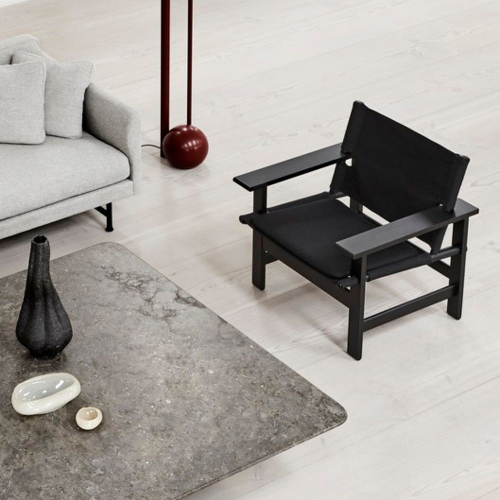 Canvas Chair by Børge Mogensen for Fredericia Black Oak with Tableau Coffee Table by Space Copenahgen