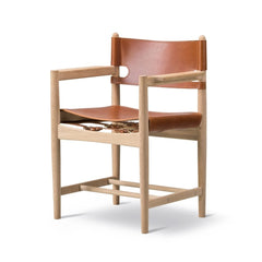 Fredericia Spanish Dining Armchair BM 3828 by Borge Mogensen Oak and Cognac Saddle Leather
