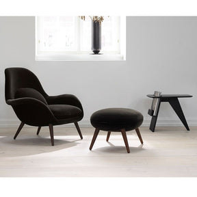 Fredericia Swoon Lounge Chair and Ottoman in Black Velvet