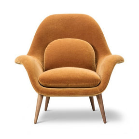 Fredericia Swoon Lounge Chair in Copper Mustard Mohair Velvet