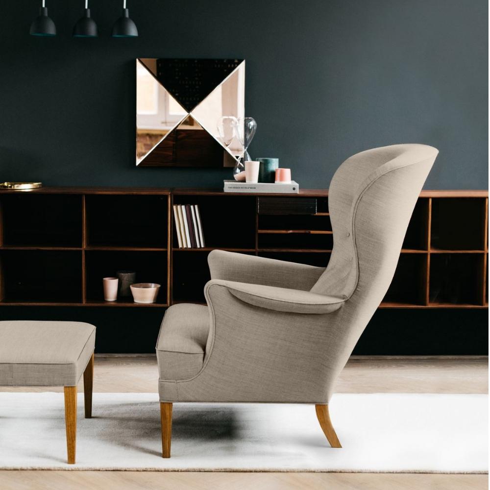 FH410 Heritage Chair and Ottoman Taupe Wool in living room Carl Hansen and Son