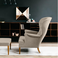 FH410 Heritage Chair and Ottoman Taupe Wool in living room Carl Hansen and Son