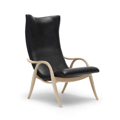 Frits Henningsen Signature Chair Black Leather Oak Frame Angled Carl Hansen and Son