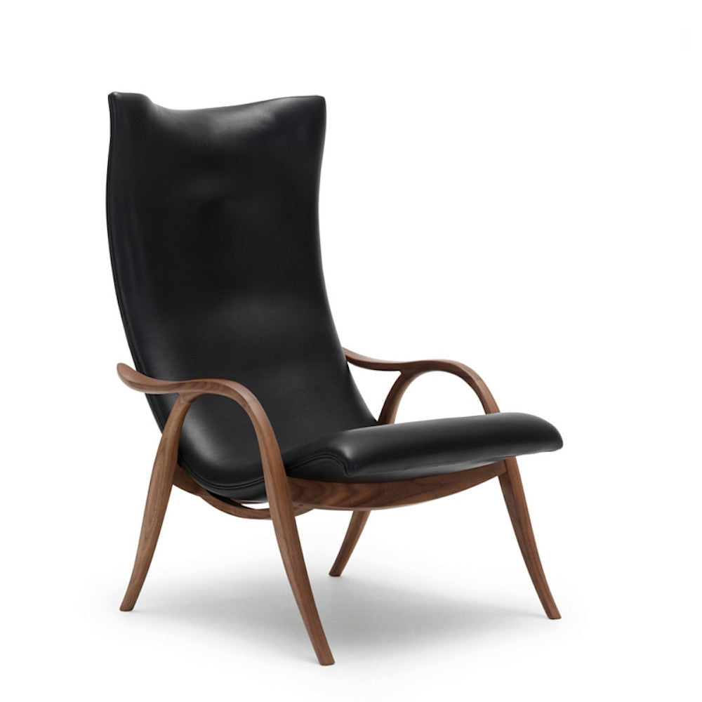 Frits Henningsen Signature Chair Black Leather Walnut Frame Angled Carl Hansen and Son