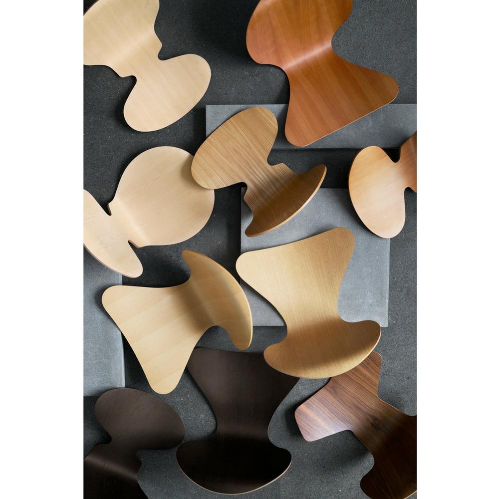 Fritz Hansen Arne Jacobsen Series 7 Grand Prix and Ant Chairs in Natural Wood Veneers Aerial View