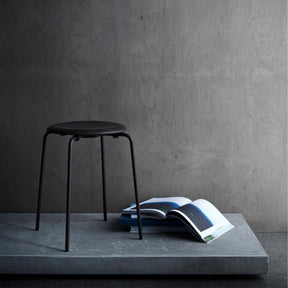 Fritz Hansen Arne Jacobsen Dot Stool all Black Styled with Book