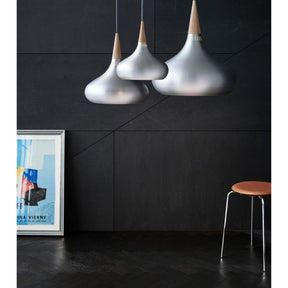 Fritz Hansen Arne Jacobsen Dot Stool in room with Orient Pendant Lights