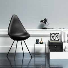 Fritz Hansen Arne Jacobsen Drop Chair Black Leather in Room