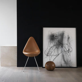 Fritz Hansen Arne Jacbosen Drop Chair in Grace Leather Walnut styled in room