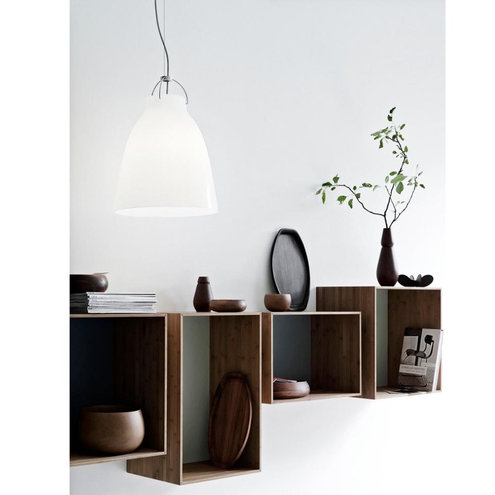 Fritz Hansen Cecilie Manz Opal Glass Caravaggio Pendant Styled with Shelves