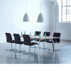 Fritz Hansen Caravaggio Pendant Lights by Cecilie Manz in Conference Room with Oxford Chairs and Pluralis Table