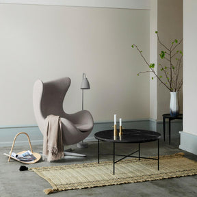 Fritz Hansen Egg Chair in room with Paul McCobb Coffee Table