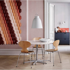 Fritz Hansen Cecilie Manz Caravaggio Pendant P3 with Arne Jacobsen Dining Table and Ant Chairs