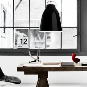 Fritz Hansen Black Gloss Caravaggio Pendant Light by Cecilie Manz in home office