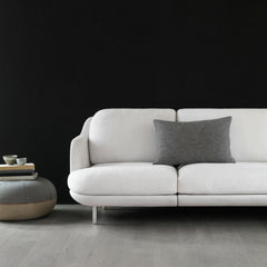 Fritz Hansen Cecilie Manz Pouf styled in room with Lune Sofa