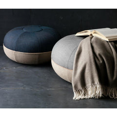 Fritz Hansen Cecilie Manz Poufs Blue and Grey in Room with Cashmere Blanket