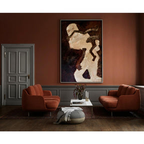 Fritz Hansen Cecilie Manz Pouf in room with Brick Red Lune Sofas