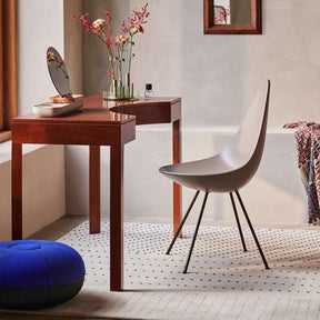 Fritz Hansen Drop Chair with Bathroom Vanity Ikeru Vase and Cecilie Manz Pouf