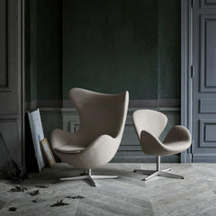 Arne Jacobsen Swan and Egg Chairs in Fritz Hansen Colors Light Warm Grey in Room