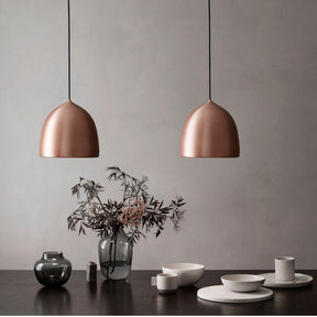 Fritz Hansen Gam Fratesi P1 Suspence Pendants Copper with Cecilie Manz Vases and Earthenware.