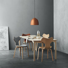 Fritz Hansen Grand Prix Table and Chairs in Room with Lightyears Pendant Light