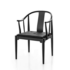 Fritz Hansen Hans Wegner China Chair Black with Black Leather Seat Cushion