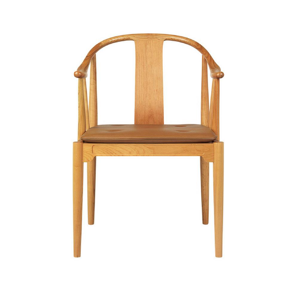 Frit Hansen China Chair by Hans Wegner in Natural Cherry with Walnut Leather Seat Cushion Front