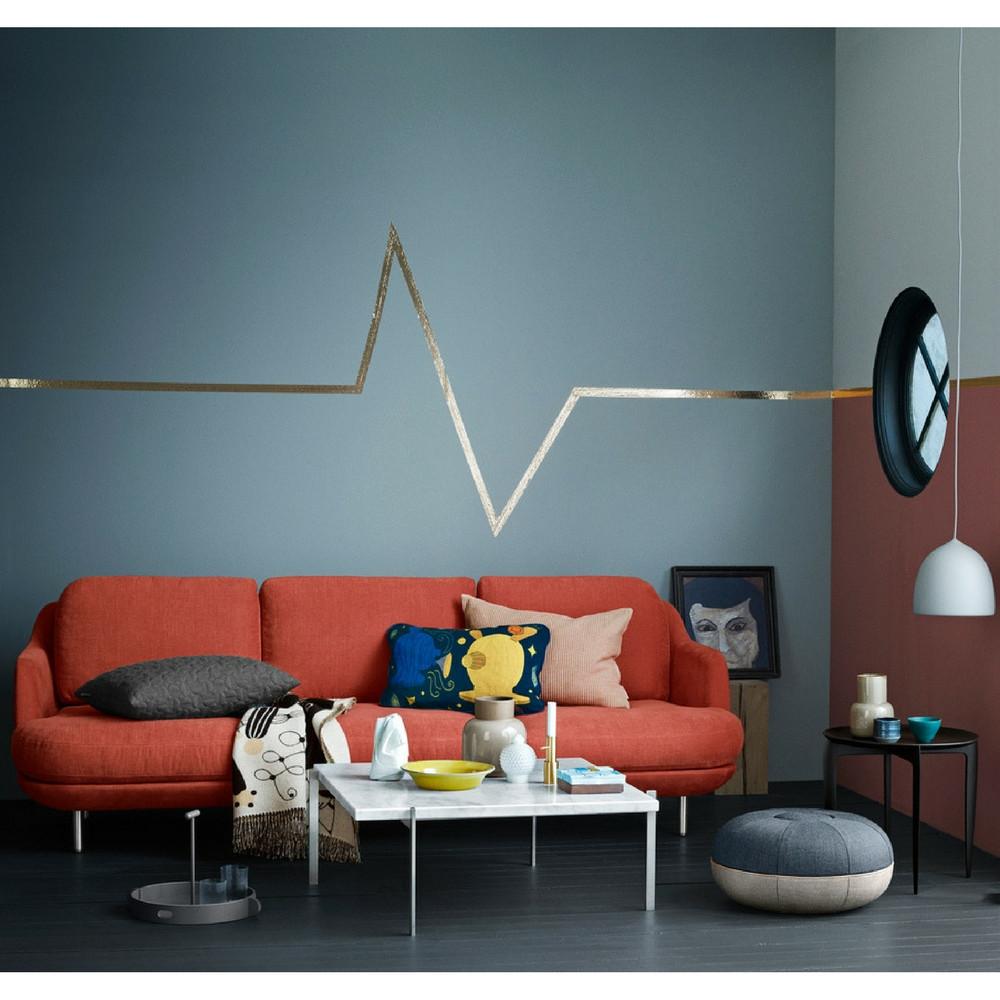 Fritz Hansen Lune Sofa by Jaime Hayon JH300 in Designer Selection Linara Gingersnap in room with Poul Kjaerholm Coffee Table