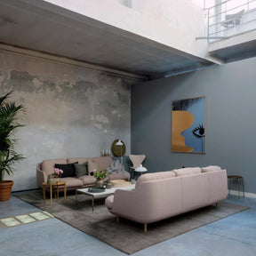 Fritz Hansen Lune Sofas Pale Pink Grey Mist in Room