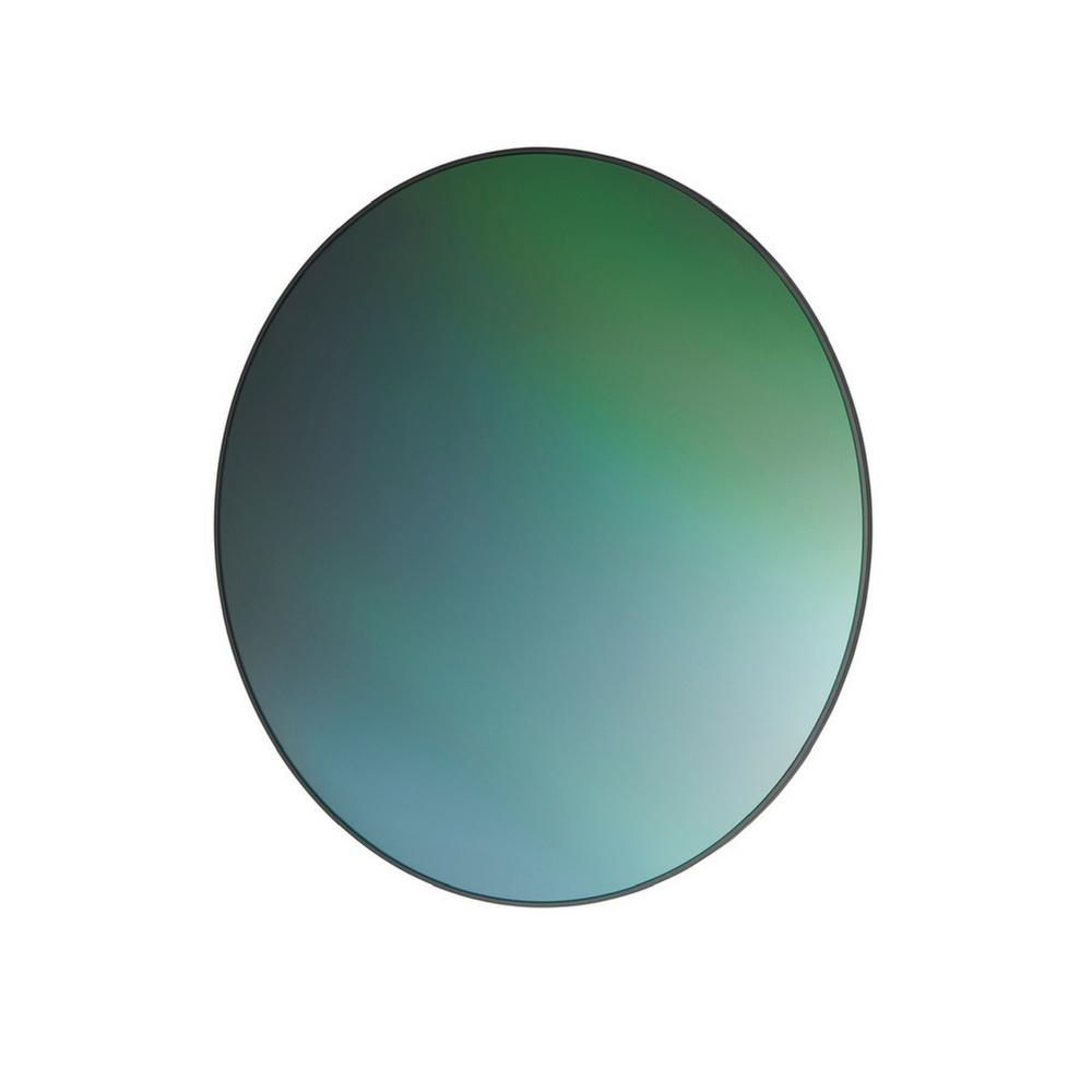 Fritz Hansen Round Mirror by Studio Roso in hand-painted green reflective aquarelle graphics