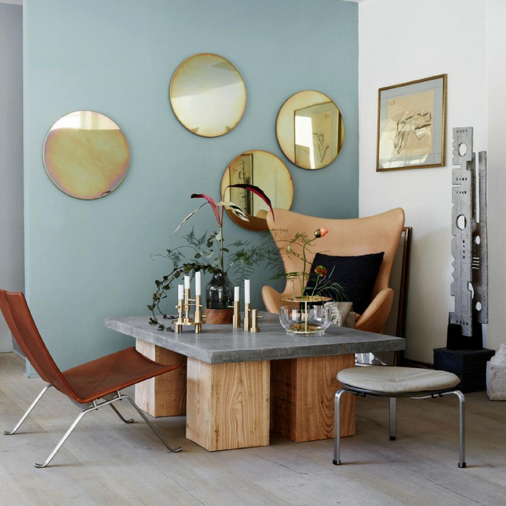 Fritz Hansen Ikebana Vase in situ with gold mirrors and objects