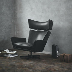 Fritz Hansen Oksen Chair by Arne Jacobsen in Black Leather Angled in Room