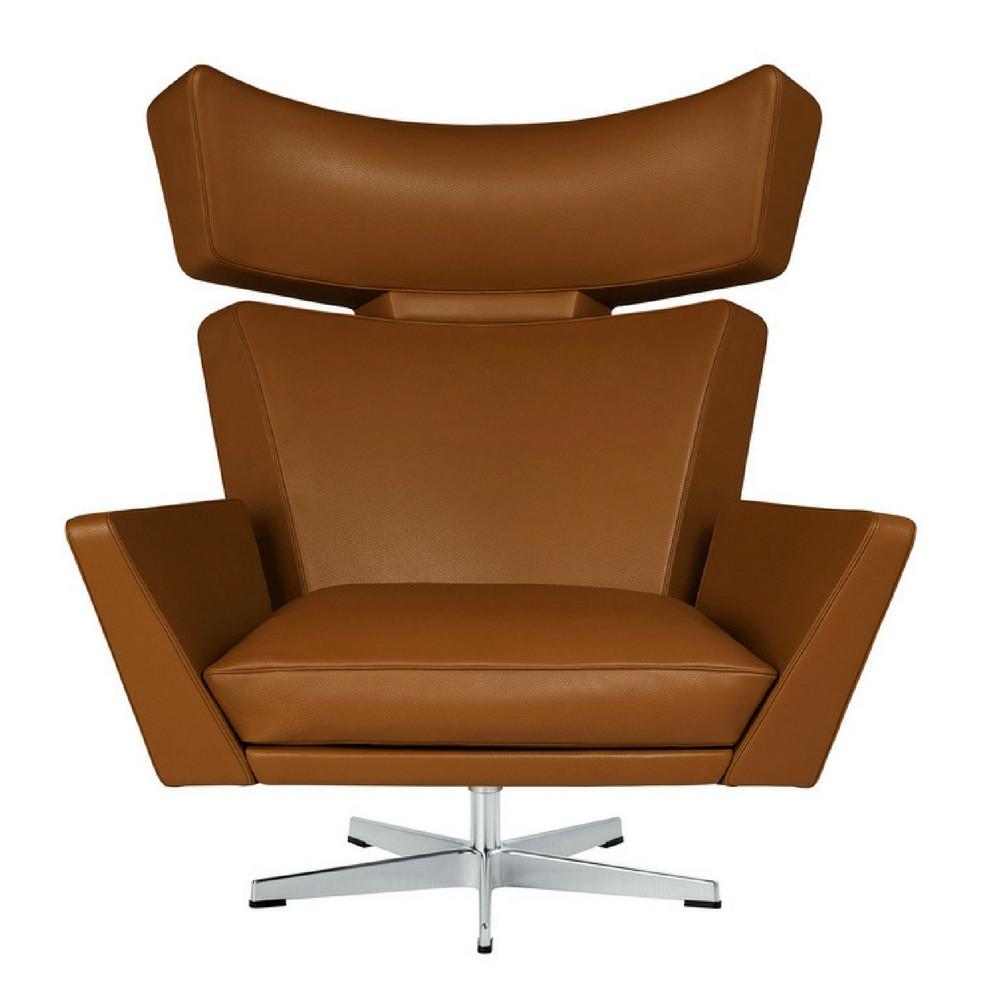Fritz Hansen Oksen Chair by Arne Jacobsen in Elegance Leather Walnut Front