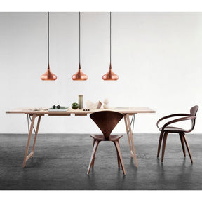 Fritz Hansen Orient Pendant Lights Copper in dining room with Cherner Chairs