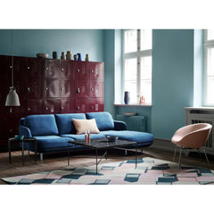 Fritz Hansen Paul McCobb Planner Coffee Table in room with Lune Sofa and Pot Chair