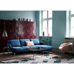 Fritz Hansen Lune Sofa in room with Pot Chair and Paul McCobb Planner Coffee Table